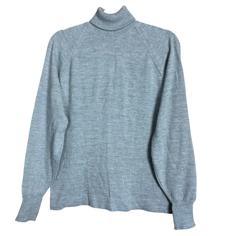 Vintage 70s Gray Acrylic Knit Soft Comfy Casual Neutral Turtleneck Sweater Large
